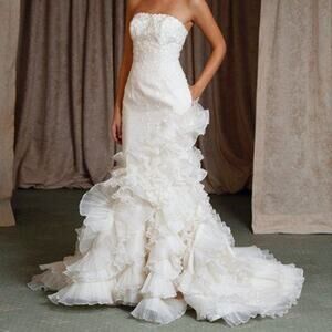 St. Pucchi Violet Z337 Strapless Silk Wedding Dress Bridal Gown Size 6